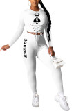 White Fashion Casual adult Ma'am Patchwork Print Two Piece Suits pencil Long Sleeve Two Pieces