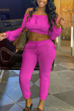 Pink Fashion Sexy adulte Ma'am Solid Two Piece Suits crayon Long Sleeve Two Pieces