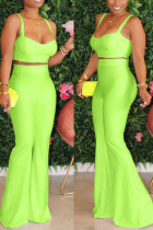 Fluorescent green Street Solid Straight Sleeveless Two Pieces