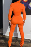 オレンジファッションカジュアル大人奥様ストライプパッチワークツーピーススーツストレート長袖ツーピース