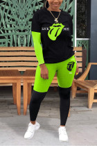 Vert fluo Polyester Street Print crayon manches longues deux pièces