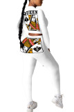 White Fashion Casual adult Ma'am Patchwork Print Two Piece Suits pencil Long Sleeve Two Pieces