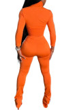 オレンジファッションカジュアル大人奥様ストライプパッチワークツーピーススーツストレート長袖ツーピース