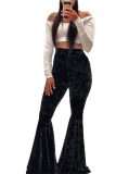 Black Elastic Fly High Solid Boot Cut Pants Bottoms