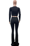 Black Fashion Casual adult Ma'am Solid Two Piece Suits Loose Long Sleeve Two Pieces