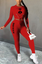 Красный модный повседневный костюм из двух предметов с принтом «мэм» для взрослых, костюм-карандаш с длинными рукавами из двух предметов