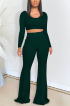 Dark green Fashion Casual adult Ma'am Solid Two Piece Suits Loose Long Sleeve Two Pieces