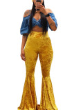 Yellow Elastic Fly High Solid Boot Cut Pants Bottoms