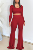 Red Fashion Casual adult Ma'am Solid Two Piece Suits Loose Long Sleeve Two Pieces