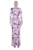 Pink Milk. Street Sleeve Long Sleeves V Neck Step Skirt Ankle-Length Print Dresses