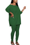 Green Fashion adult Ma'am Street Solid Two Piece Suits pencil Long Sleeve Two Pieces