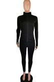 Black Fashion Sexy Active Casual Europe and America Solid Straight Long Sleeve Two Pieces