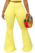 Yellow Polyester Zipper Fly Low Solid Zippered Loose Pants Bottoms