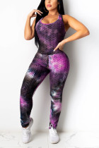 purple Fashion Print Milk. Sleeveless O Neck Jumpsuits