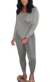 Grey Milk Silk Fashion Casual adult Ma'am Solid Two Piece Suits pencil Long Sleeve Two Pieces