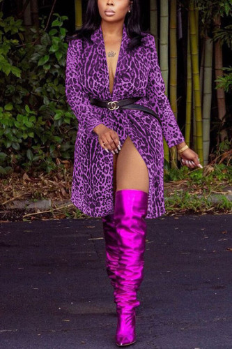 cardigan violet imprimé léopard nylon imprimé manches longues vêtements d'extérieur