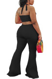 Black Sexy Solid Loose Sleeveless Two Pieces