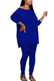 Bleu mode adulte madame rue solide deux pièces costumes crayon à manches longues deux pièces