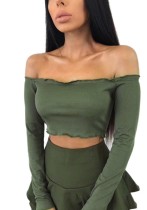 Army Green Fashion Casual Regular Slash neck Full Backless Solid Short Tees & T-shirts