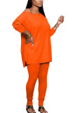 Oranje mode volwassen mevrouw Street effen tweedelige pakken potlood twee stukken met lange mouwen