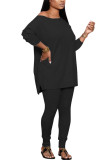 Black Fashion adult Ma'am Street Solid Two Piece Suits pencil Long Sleeve Two Pieces