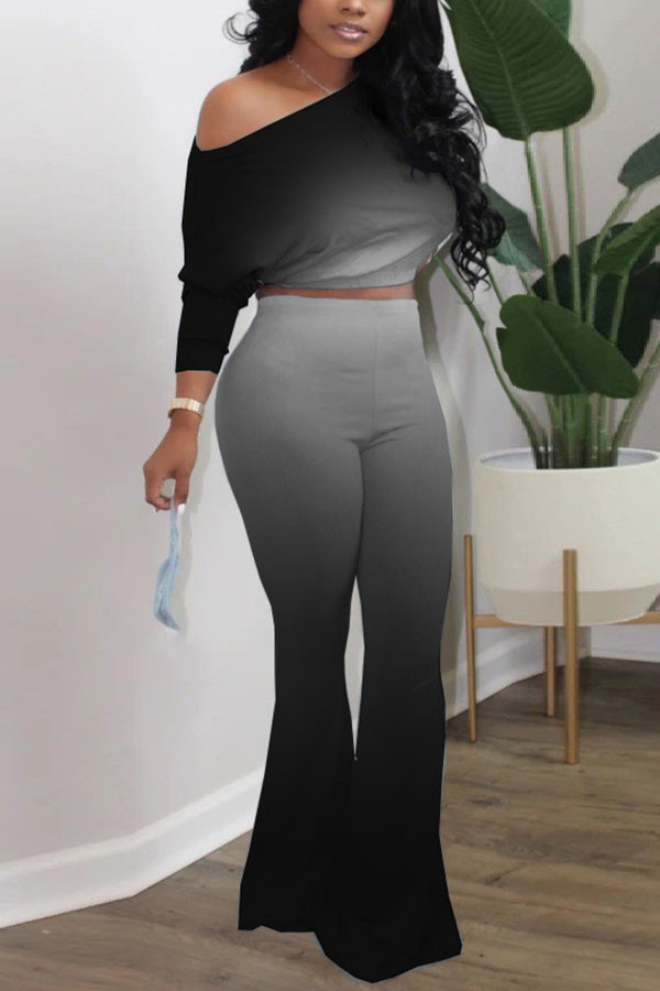 Черные повседневные однотонные свободные брюки с длинным рукавом из двух частей