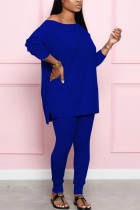 Azul moda adulto senhora rua sólido ternos de duas peças lápis manga longa duas peças