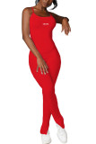 Red Fashion Casual letter Sleeveless Slip Jumpsuits