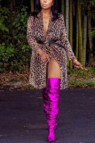 cardigan violet imprimé léopard nylon imprimé manches longues vêtements d'extérieur