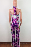 Green Fashion Sexy Print Tie-dyed Backless Sleeveless O Neck Jumpsuits