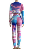 Multi-color Fashion Casual adult Ma'am Print Two Piece Suits pencil Long Sleeve Two Pieces