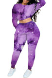 Фиолетовый модный повседневный костюм из двух предметов с принтом для взрослых, костюм-карандаш из двух предметов с длинными рукавами