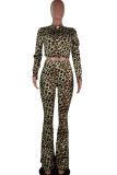 multicolor venetian Fashion Casual adult Ma'am Leopard Two Piece Suits Straight Long Sleeve Two Pieces