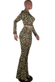 multicolorido moda veneziana casual adulto senhora leopardo duas peças ternos reto manga longa duas peças