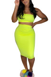 Fluorescent green Active Casual Wrapped chest Solid Plus Size