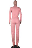 Pink Fashion adult Ma'am Sweet Solid Hole Two Piece Suits pencil Long Sleeve Two Pieces