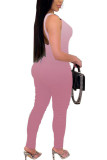 Pink Fashion street Print gedrapeerde melk. Mouwloze jumpsuits met V-hals