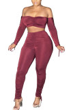 Rose Red Milk Silk Fashion Sexy Erwachsene Ma'am Solid Two Piece Suits Pencil Long Sleeve Two Pieces