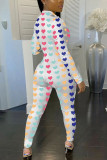 colour Fashion Sexy Print zipper Long Sleeve O Neck Jumpsuits