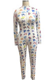 multicolor Fashion Sexy Print zipper Long Sleeve O Neck Jumpsuits