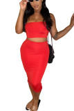 Red Active Casual Wrapped chest Solid Plus Size