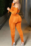 Orange Mjölk Silke Mode Sexig vuxen fru Solid Tvådelad kostym penna Långärmad Tvådelad