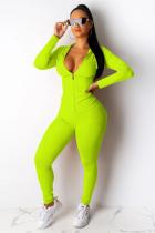 Vert fluo Sexy Solide Patchwork Droite Manches Longues