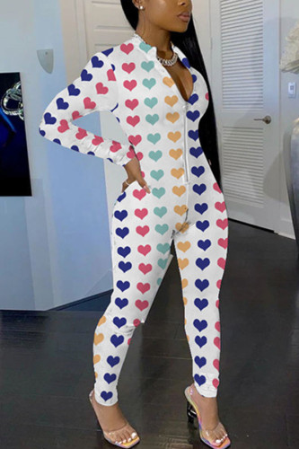 multicolor Fashion Sexy Print zipper Long Sleeve O Neck Jumpsuits