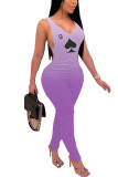 Lait Drapé Imprimé Fashion street violet. Combinaisons sans manches à col en V