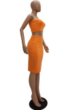 Orange Active Casual Wrapped chest Solid Plus Size