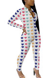 multicolor Fashion Sexy Print zipper Long Sleeve O Neck Jumpsuits
