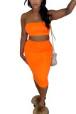 Orange Active Casual Wrapped chest Solid Plus Size