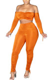 Оранжевый Молочный Шелковый Модный сексуальный взрослый мэм однотонный костюм из двух предметов карандаш с длинным рукавом из двух предметов