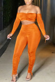 Orange Milk Silk Fashion Sexy adult Ma'am Solid Two Piece Suits pencil Long Sleeve Two Pieces